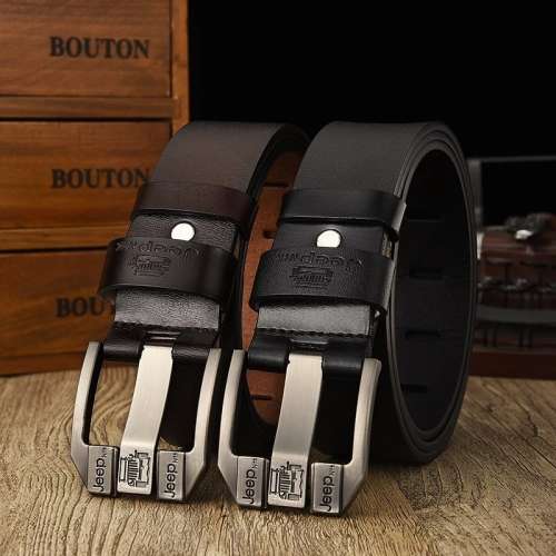 JEEP Genuine Leather For Men High Quality BROWN Buckle Jeans Belt 125CM