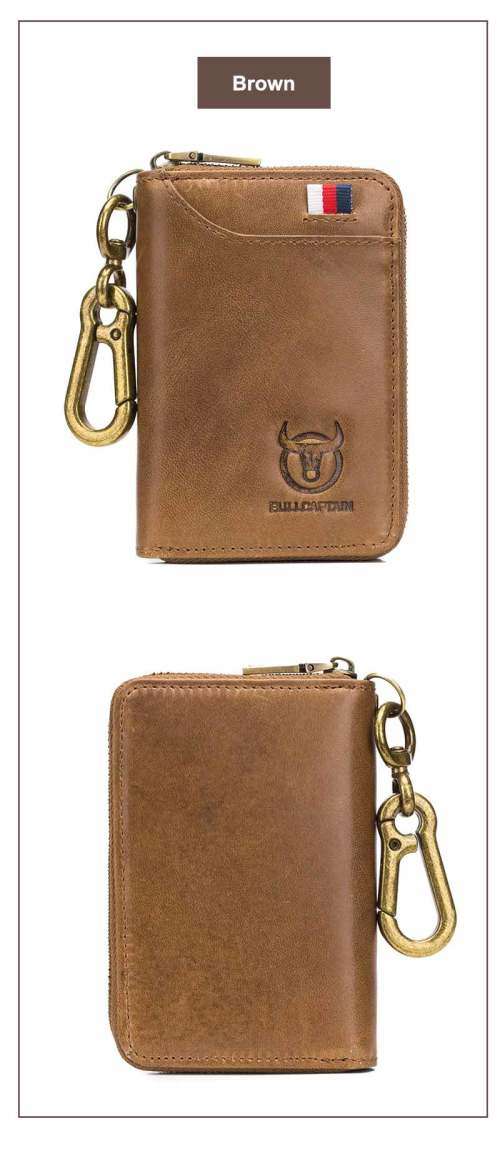 BULLCAPTAIN Genuine Leather Men&Women Key Wallet Unisex RFID Blocking (DARK BROWN) (KB 474)