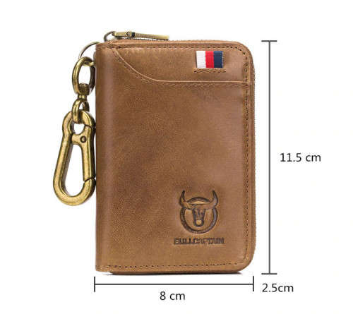 BULLCAPTAIN Genuine Leather Men&Women Key Wallet Unisex RFID Blocking (DARK BROWN) (KB 474)