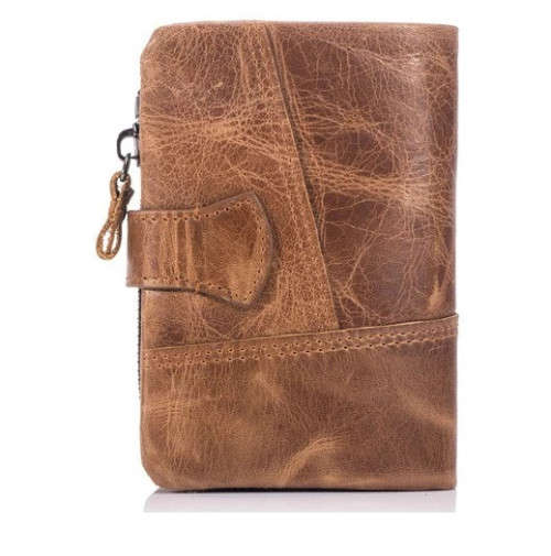 Genuine Leather BULLCAPTAIN 2019 Trifold Hasp Zipper Short Wallets for MEN(BROWN)