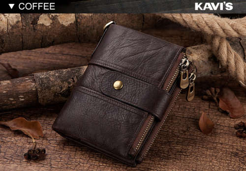 KAVIS 100% Genuine Leather Rfid Wallet Men Crazy Horse Wallets
