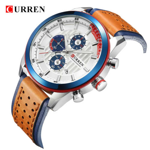 CURREN Leather Quartz Men Watches Waterproof