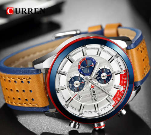 CURREN Leather Quartz Men Watches Waterproof
