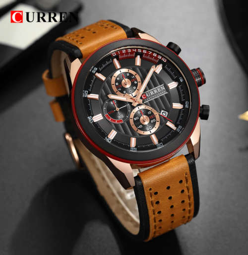 CURREN Leather Quartz Men Watches Waterproof