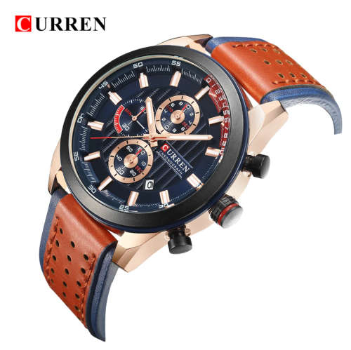 CURREN Leather Quartz Men Watches Waterproof