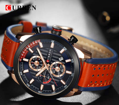 CURREN Leather Quartz Men Watches Waterproof