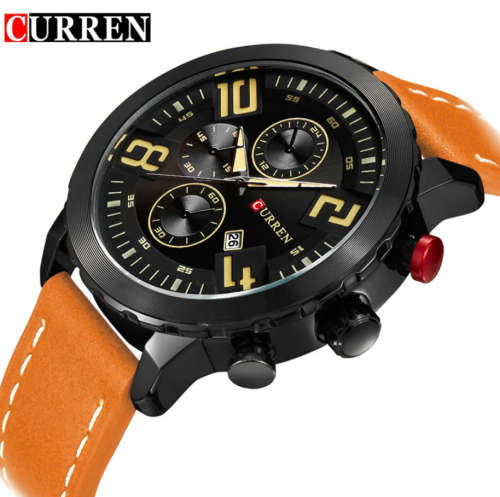 CURREN Quartz Water Resistance Men Leather Strap Army Military Sports Watch