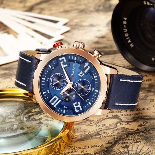 CURREN Quartz Water Resistance Men Leather Strap Army Military Sports Watch