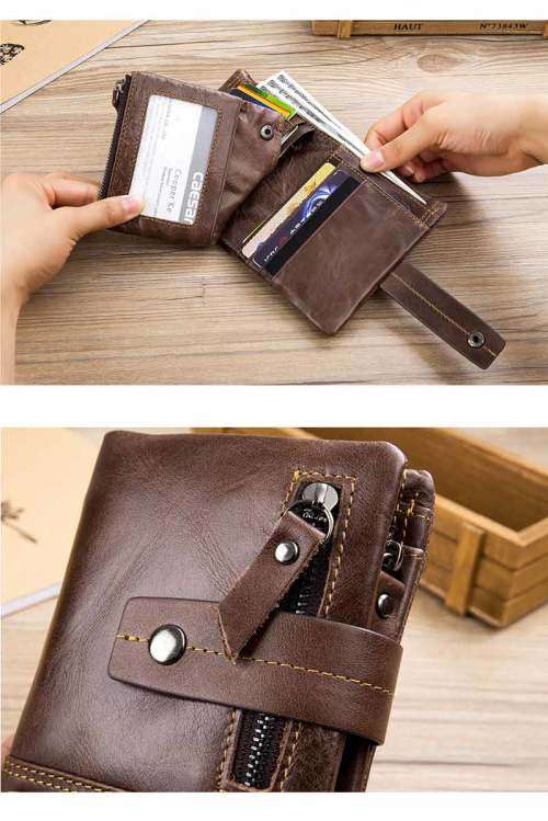 BULL CAPTAIN wallet men genuine leather vertical card package buckle (COFFEE) (QB04)