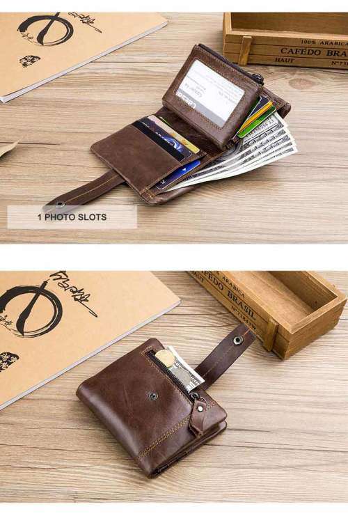BULL CAPTAIN wallet men genuine leather vertical card package buckle (COFFEE) (QB04)