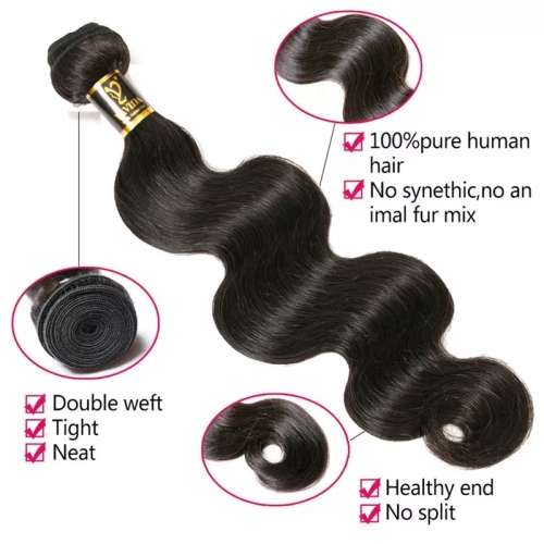 16 INCHES, 16inch*3 +14inch(Closure) Brazilian Hair Weave Bundles With Closure Non Remy Human Hair B