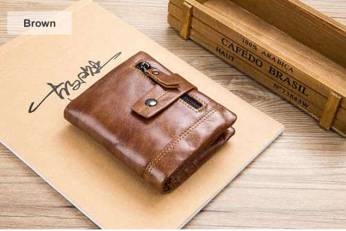 BULL CAPTAIN wallet men genuine leather vertical card package buckle (BROWN ) (QB04)