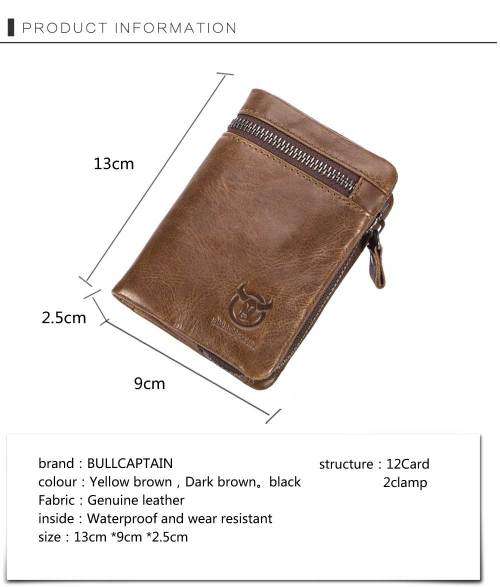 BULLCAPTAIN 2019 Genuine Leather Zipper Wallet MEN (BROWN RED/DARK BROWN) (QB03)