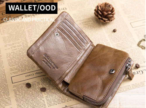 BULLCAPTAIN 2019 Genuine Leather Zipper Wallet MEN (BROWN RED/DARK BROWN) (QB03)