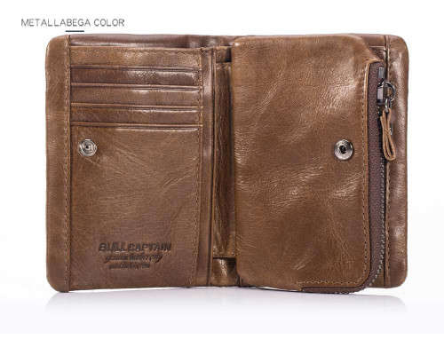 BULLCAPTAIN 2019 Genuine Leather Zipper Wallet MEN (BROWN RED/DARK BROWN) (QB03)