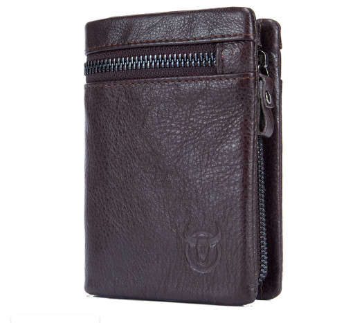BULLCAPTAIN 2019 Genuine Leather Zipper Wallet MEN (BROWN RED/DARK BROWN) (QB03)