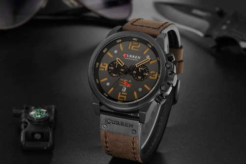 CURREN Genuine Leather Mens Watches Top Luxury Brand Waterproof Sport Wrist Watch Chronograph Quartz