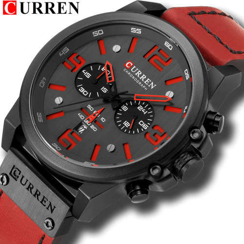 CURREN Genuine Leather Mens Watches Top Luxury Brand Waterproof Sport Wrist Watch Chronograph Quartz