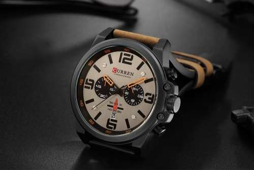 CURREN Genuine Leather Mens Watches Top Luxury Brand Waterproof Sport Wrist Watch Chronograph Quartz