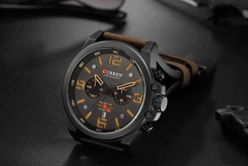 CURREN Genuine Leather Mens Watches Top Luxury Brand Waterproof Sport Wrist Watch Chronograph Quartz