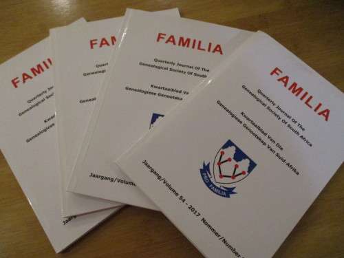 The 2017 volumes of FAMILIA. Quarterly Journal of Genealogical Society of SA