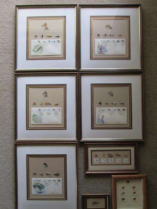 FRAMED FLYFISHING FLIES - 1982 - TRANSKEI. 5 large frames and 3 small