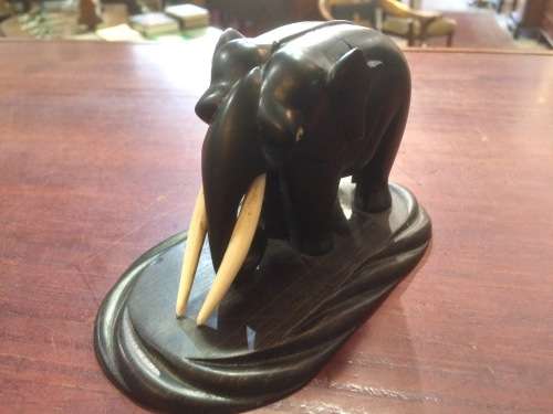 EBONY ELEPHANT WITH IVORY TUSKS