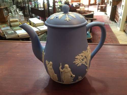 WEDGWOOD BLUE JASPERWARE COFFEE POT
