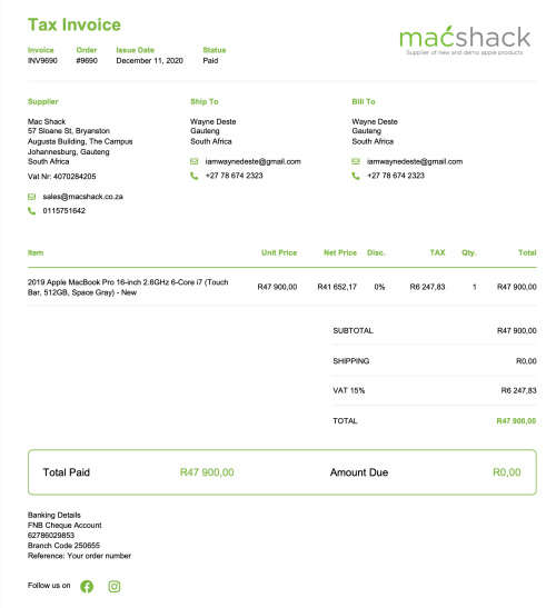 Apple Macbook Pro 16 Touch bar 2.6 GHz 6-Core i7