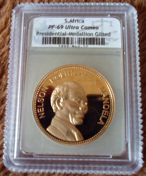 Nelson Mandela Proof 69 Ultra Cameo 39mm Medallion Gilted Second Highest Grade