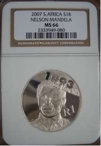 Mint State 66 Nelson Mandela 2007 Nobel Laurette Series ... Sterling Silver NGC Graded