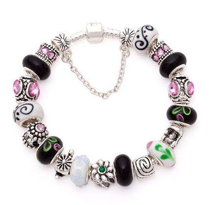 New European Style Charm Bracelet - Black & White 17cm (6.7inch) *Exceptional Quality*