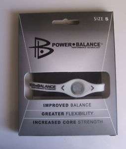 POWER BALANCE BRACELET 19CM (M) WHITE WITH BLACK LETTERING