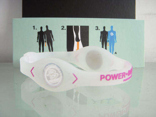 POWER BALANCE BRACELET 19cm (M)  TRANSPARENT WITH PINK LETTERING