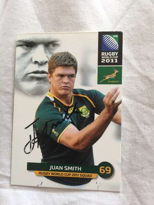 Autographed rugby card of Springbok and Cheetahs Legend Juan Smith