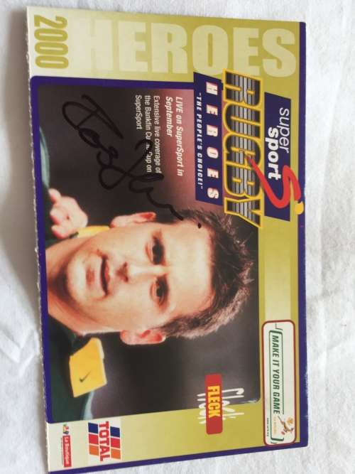 Autographed Post Card of Springbok Legend Robbie Fleck on Total Heroes 2000 Series