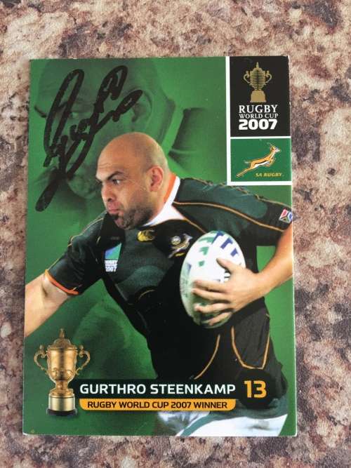Autographed rugby card of Springbok and Bulls player Gurthro Steenkamp