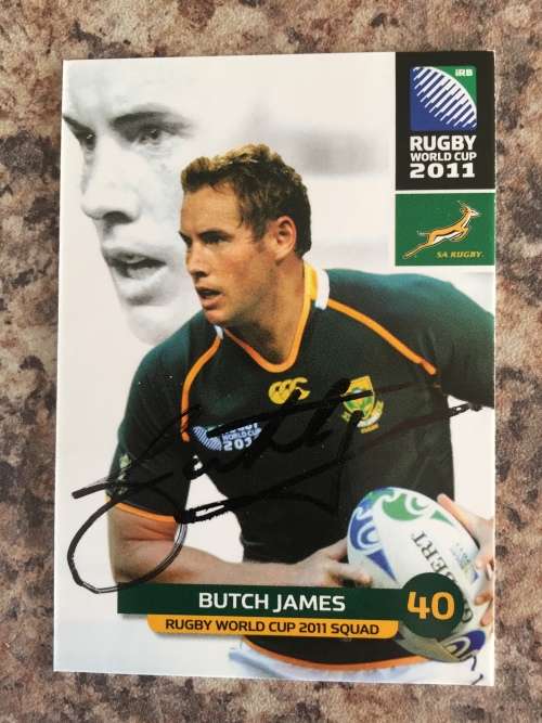 Autographed rugby card of Springbok and Sharks player Butch James