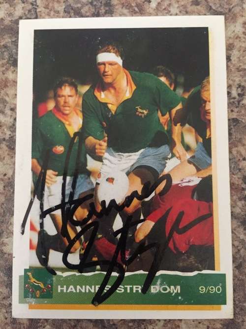 Autographed rugby card of Springbok Great Hannes Strydom