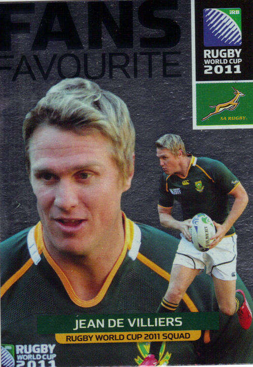 JEAN DE VILLIERS FANS FAVOURITE BIG BALL WORLD CUP RUGBY CARD