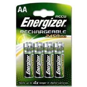 Energizer Rechargeable Battery 2450 mAh NiMH Capacity HR6 1.2V AA (4 pack)