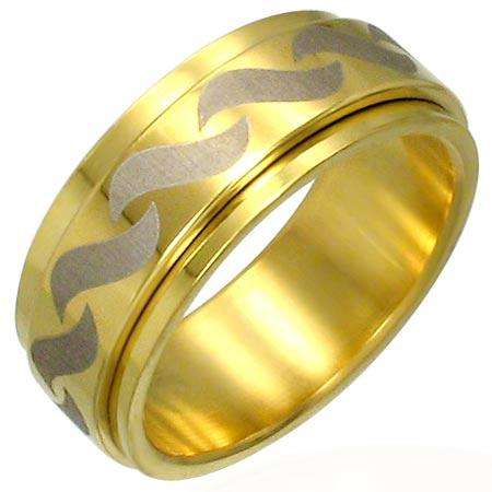 Gold Plated Stainless Steel Celtic Wave Spinner Ring, size 11