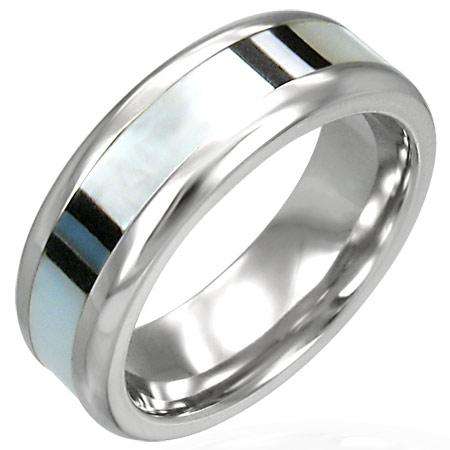 Stainless Steel Ring w/ Shell Inlay.  Size 10