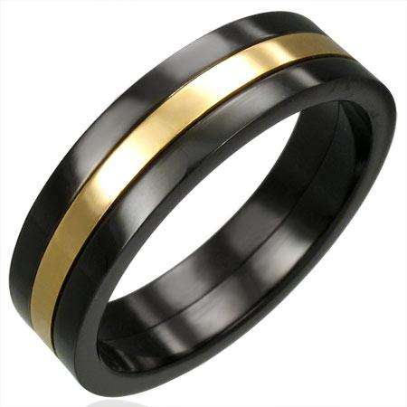 Stainless Steel 2-tone Ribbed Flat Band Ring, size 11