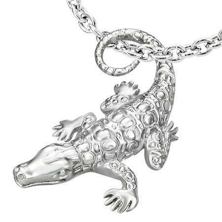 Stainless Steel Crawling Crocodile Warning Symbol Pendant