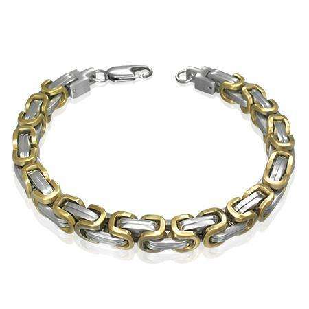Stunninh High Quality Gents 8mm Stainless Steel 2-tone Byzantine Link Bracelet