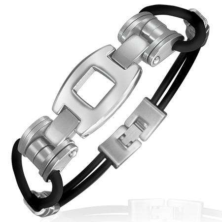 Rubber Bracelet w/ Stainless Steel Square Watch-Style Design