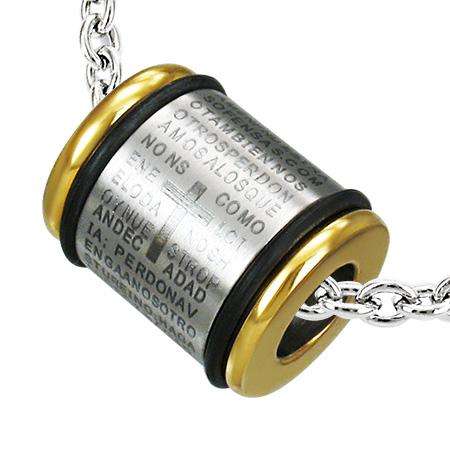 Stainless Steel 3-tone The Lords Prayer Cross Spinner Tube Pendant w/ Rubber Ring