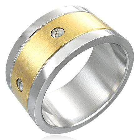 Stainless Steel 2-tone Screw Grooved Band Ring