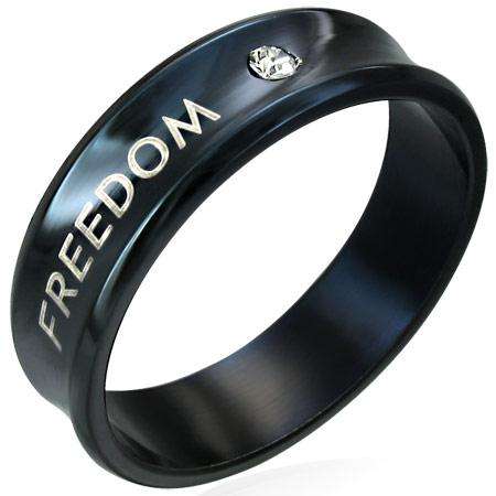 Stainless Steel Freedom Concave Ring w/ CZ , size12